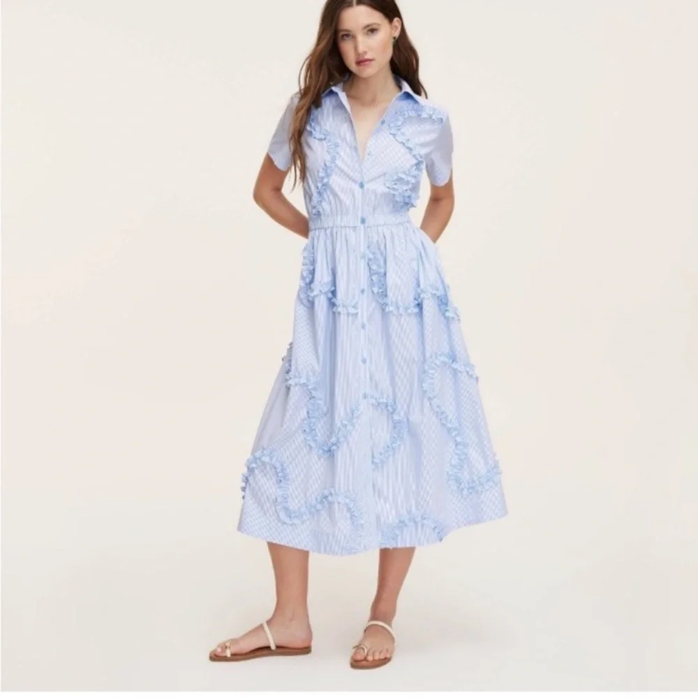 KATE SPADE New York x Target Ribbon Short Sleeve Midi Shirtdress in blue stripe. - Picture 1 of 8